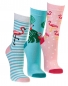 Preview: Damensocken mit Softrand Flamingo oder Blumen Gr. 35/38 & 39/42 im 3er Pack gekettelte Spitze