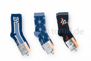 Jungs Socke "Fußball und Jeans" Gr. 23/26 bis 31/34 & 39/42 im 3er Pack gekettelt