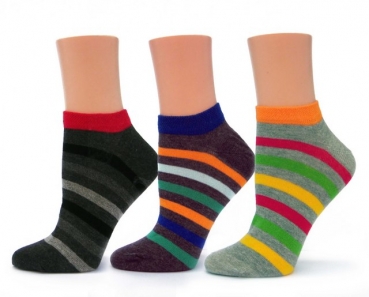 geringelte Damen Sneakersocken in bunten Farben im 3er Pack Gr. 35/38  im 3er Pack