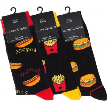 Motivsocken "Pommes oder Früchte" aus Baumwolle mit Elasthan Gr. 36/40 & 41/45 im 3er Pack