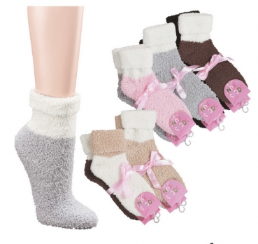 Kuschelsocken 2 farbig mit Umschlagrand "weich & wärmend" im 2er Pack one sice 36-41 socks4fun