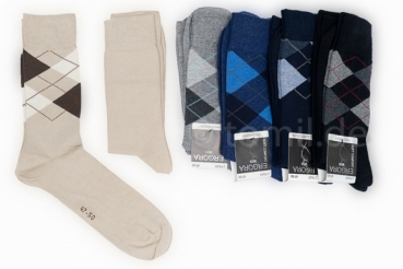 Herrensocken "Karo & uni" im 2er Pack Ergora Gr. 43/46 & 47/50 mit handgekettelter Spitze