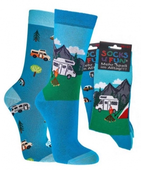 Motivsocken "Happy birthday, Küssen, Camping, Bier..." im 2er Pack  Gr. 36/41 & 42/47 gekettelt