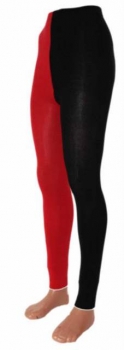 "schwarz-weiß" & "schwarz-rot" einfarbige Damenleggings mit unterschiedlichen Beinfarben Gr. 36/38, 42/44 bis 52/54