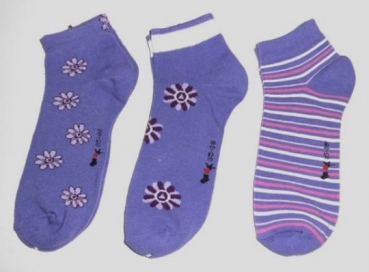 Kurzschaftsocken "Blumen & Ringel" in 5 Grundfarben Gr. 35/38 im 3er Pack mit Naht