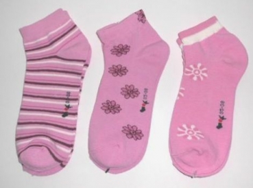 Kurzschaftsocken "Blumen & Ringel" in 5 Grundfarben Gr. 35/38 im 3er Pack mit Naht