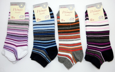 Feinringel Sneakersocken aus weicher Baumwolle mit Elasthan Gr. 35/38 & 39/42 im 4er Pack