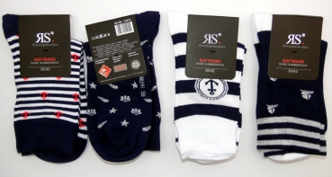 Marinelook Socken aus Baumwolle mit Weichbund im 3er Pack von RS Gr. 35/38 & 39/42 gekettelt