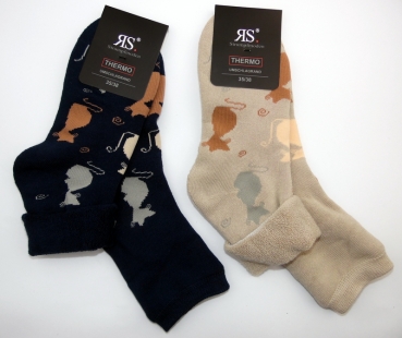 Katzen dicke Thermo Frottee Umschlagsocken im 2er Pack Gr. 35/38 & 39/42 mit flacher Naht RS