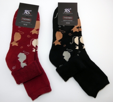 Katzen dicke Thermo Frottee Umschlagsocken im 2er Pack Gr. 35/38 & 39/42 mit flacher Naht RS