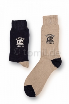 Baumwollsocke "Vintage" mit farbiger Spitze & Ferse im 2er Pack Gr. 39/42 & 43/46 nahtlos