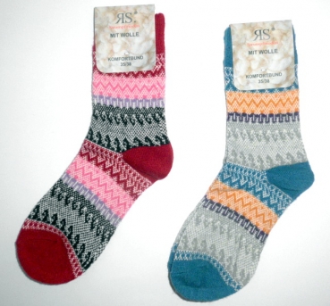 etwas dickere Socken mit 10% Wolle "bunt gemustert" RS im 2er Pack mit Gummidruck Gr. 35/38 & 39/42