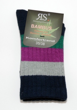 Bambussocken "etwas dicker" Blockstreifen mit Komfortrand Gr. 35/38 & 39/42 in 3 Farben