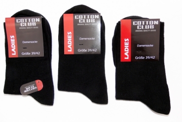 einfarbige nahtlose Damensocken mit Komfortbund "Cotton Club" Gr. 35/38 & 39/42 im 3er Pack