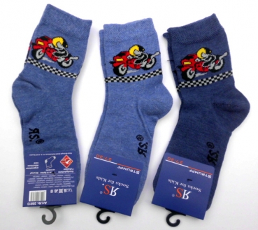 Motorrad Jungensocken im 3er Pack von RS mit glatter gekettelter Spitze Gr. 19/22 & 23/26