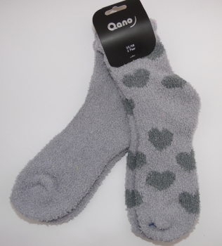 Kuschelsocken Qano dick, wärmend & weich "Herzen & uni" 15cm hoch Gr. 35/38 & 39/42 im 2er Pack