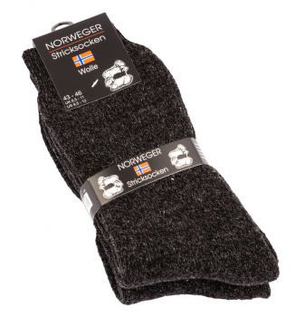 Norweger Stricksocken 30% Wolle "etwas dicker & wärmend" anthrazit Gr. 39/42 & 43/46 im 2er Pack