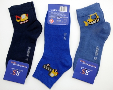 Kurzschaftsocken "Baufahrzeuge oder Streifen" RS im 3er Pack Gr. 27/30 bis 35/38 im 3er Pack gekettelt