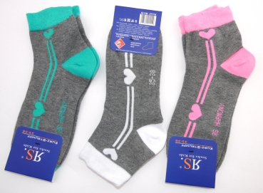 Kurzschaftsocken Girl RS in grau mit farbigen Herzchen Gr. 27/30 bis 35/38 im 3er Pack nahtlos