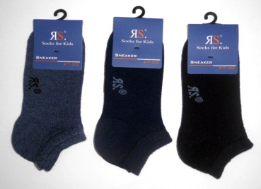 einfarbige Kindersneakersocken von RS in schwarz & jeansfarben im 3er Pack Gr. 23/26 & 27/30 gekettelte Spitze