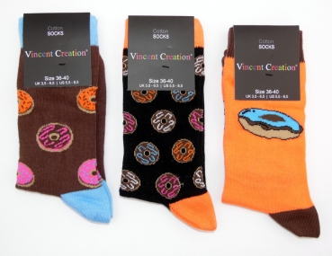 Motivsocken "Bier oder Donuts" aus Baumwolle mit Elasthan Gr. 36/40 & 41/45 im 3er Pack