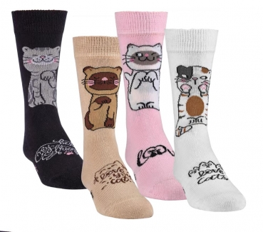 Katzen Kindersocken Baumwolle mit Elasthan Gr. 19/22 bis 31/34 im 3er Pack nahtlos