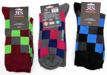 Karo Würfelmuster Herrensocken mit Softrand RS Harmony Gr. 39/42 bis 52/54 im 3er Pack