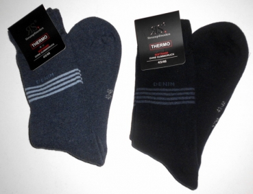 dicke Baumwoll Thermosocken RS mit "Weichbund" Größe 39/42 in dunklen Farben im 2er Pack nahtlos