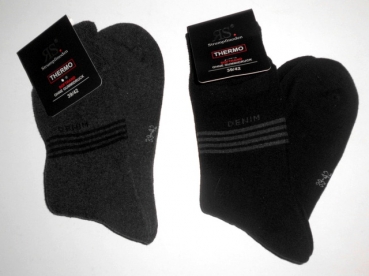 dicke Baumwoll Thermosocken RS mit "Weichbund" Größe 39/42 in dunklen Farben im 2er Pack nahtlos