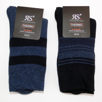 dicke Herren Thermosocken mit Softrand "Streifen RS" Gr. 39/42 & 43/46 im 2er Pack gekettelt