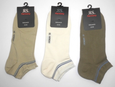 Herrensneakersocken Riese Strümpfe "blautöne & beigetöne" Gr. 39/42 & 43/46 im 3er Pack gekettelte Spitze