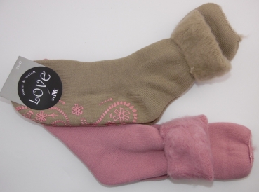 Damen Thermo Flausch Socke "Love" mit Umschlag im 2er Pack 1x ABS & 1x ohne Gr. 35/38 & 39/42