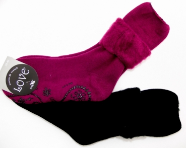 Damen Thermo Flausch Socke "Love" mit Umschlag im 2er Pack 1x ABS & 1x ohne Gr. 35/38 & 39/42