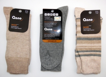 geringelte Anzugsocken ohne Gummi "Qano Relax" Gr. 39/42 & 43/46 im 3er Pack & nahtfreier Spitze