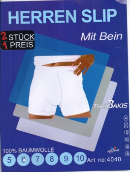 Herrenslip mit Bein aus Baumwolle in weiß sowie blau & grau melliert Gr. 5 bis 10 im 2er Pack