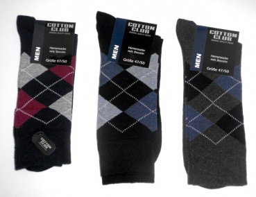 karierte Baumwollsocken mit Gummidruck cotton club Gr. 43/46 im 3er Pack & nahtloser Spitze