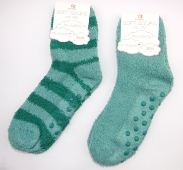 ABS Kuschelsocken mit Stoppernoppen uni & gestreift Gr. 35/38 & 39/42 im 2er Pack