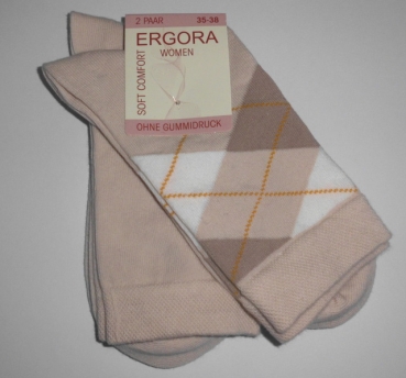 Karo & uni Damensocken von Ergora mit leichtem Gummidruck im 2er Pack Gr. 35/38 & 39/42 gekettelt