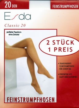 Feinstrumpfhose 20 den im 2er Pack "ESDA Classic" ohne Zwickel Gr 38/40 bis 44/46 neu