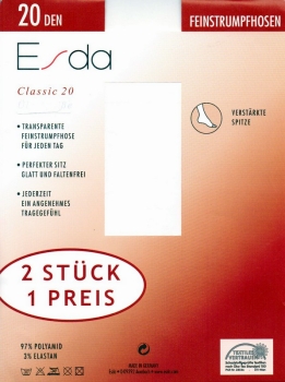 Feinstrumpfhose 20 den im 2er Pack "ESDA Classic" ohne Zwickel Gr 38/40 bis 44/46 neu