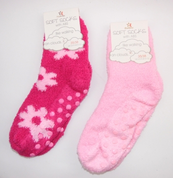 ABS Kuschelsocken mit Stoppernoppen super weich "Blumenmuster & uni" Gr. 35/38 & 39/42 im 2er Pack