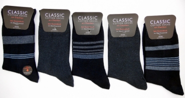 Herrensocken mit Elasthan ohne Gummidruck "Ringel" Gr. 39/42 & 43/46 im 5er Pack nicht gekettelt