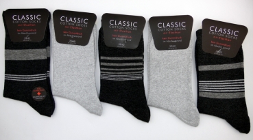 Herrensocken mit Elasthan ohne Gummidruck "Ringel" Gr. 39/42 & 43/46 im 5er Pack nicht gekettelt