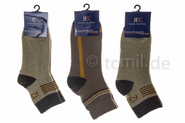 Kurzschaftsocken RS aus weicher Baumwolle Boy "Zahl & oliv/beige" Gr. 19/22 bis 35/38 im 3er Pack gekettelt