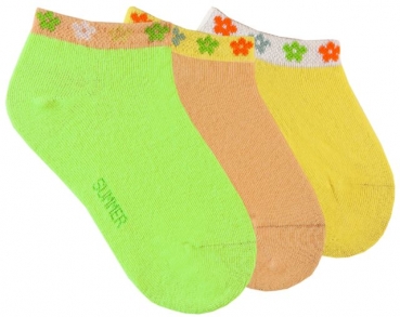 Sneakersocken in Pastellfarben mit blumigem Rand von RS Gr. 19/22 & 39/42 im 3er Pack ohne Naht