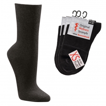 Kurzschaftsocken Gr. 30/36 für kleine Damenfüße "ohne Gummidruck" schwarz im 3er Pack nahtlos