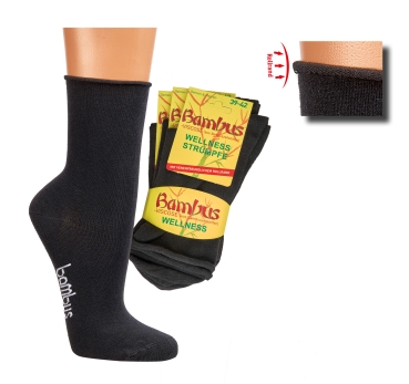 Bambus Rollrandsocken mit Softrand in schwarz im 3er Pack mit nahtloser Spitze Gr. 35/38 bis 43/46