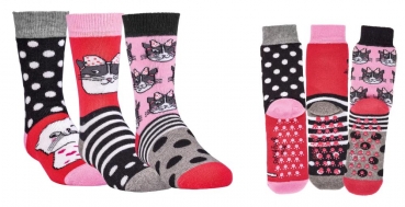 Katzen ABS Stoppersocken mit Innenfrottee & weicher Baumwolle Gr. 19/22 bis 31/34 im 3er Pack