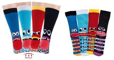 ABS Stoppersocken "freche Bande" aus weicher Baumwolle & gefüttert im 3er Pack Gr. 23/26, 27/30 & 35/38