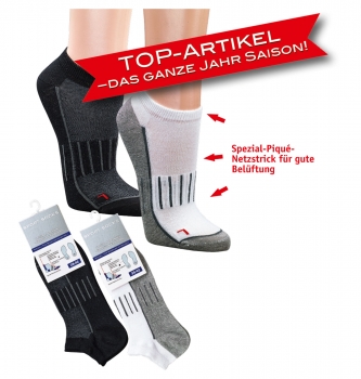 Sneakersocke "Sport & Funktion" L + R, gekettelt & Gummizug Gr. 35/38 bis 47/50 im 3er Pack